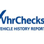 Logo for VhrChecks, a vehicle history report service. The logo features a blue checkmark on the left side, with the company name 'VhrChecks' in bold blue letters. Below the name, the tagline 'VEHICLE HISTORY REPORT' is displayed in smaller blue text, all set against a clean white background.